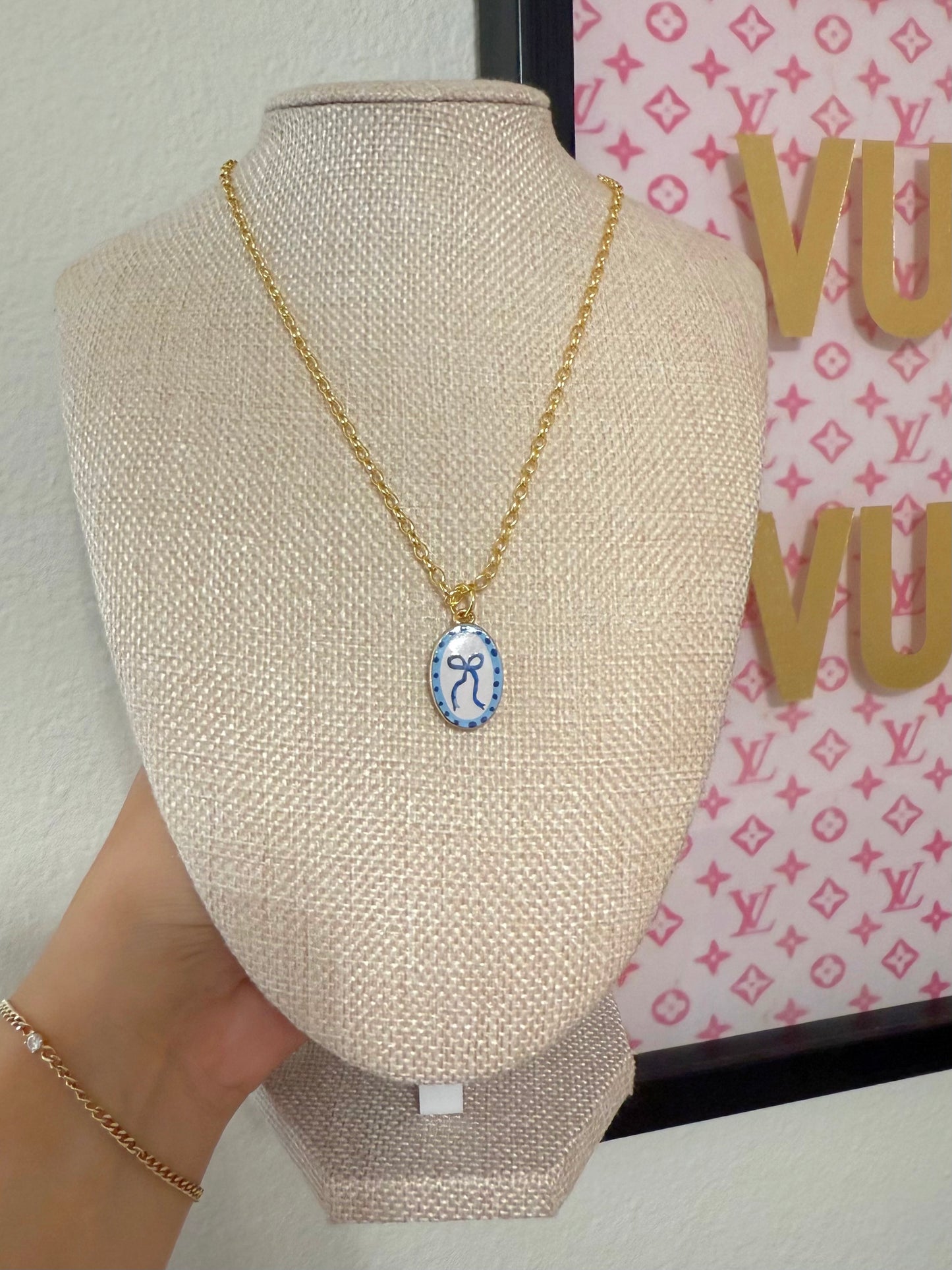 Blue Ribbon Necklace