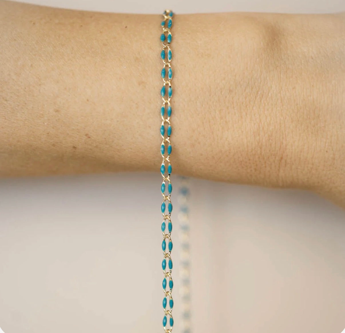 Gold Enamel Chain in Teal