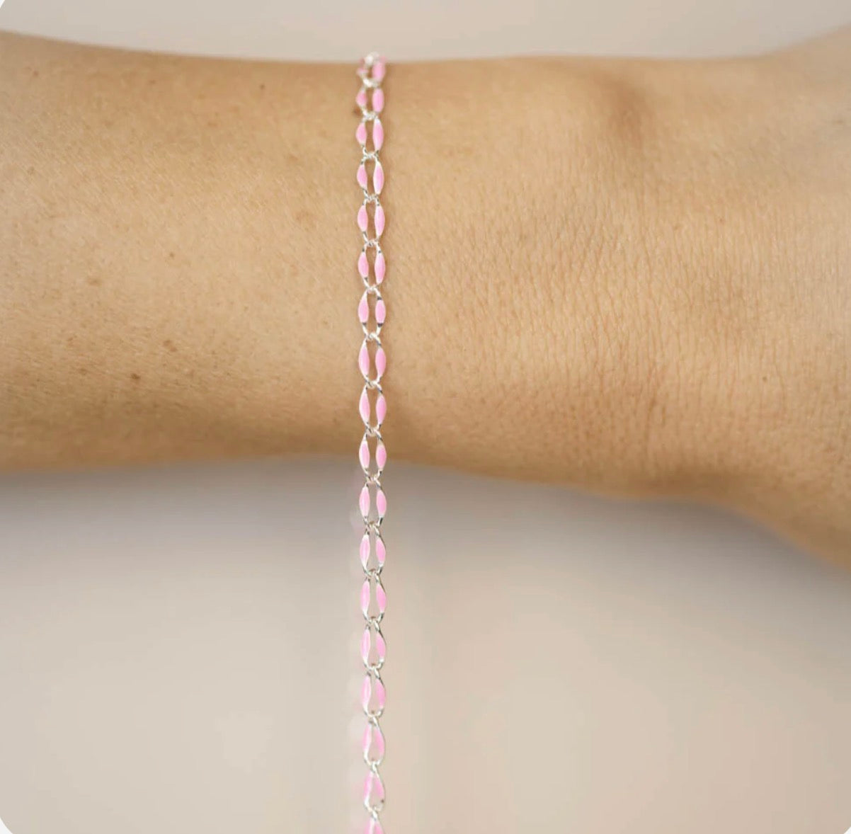 Silver Enamel Chain in Pink