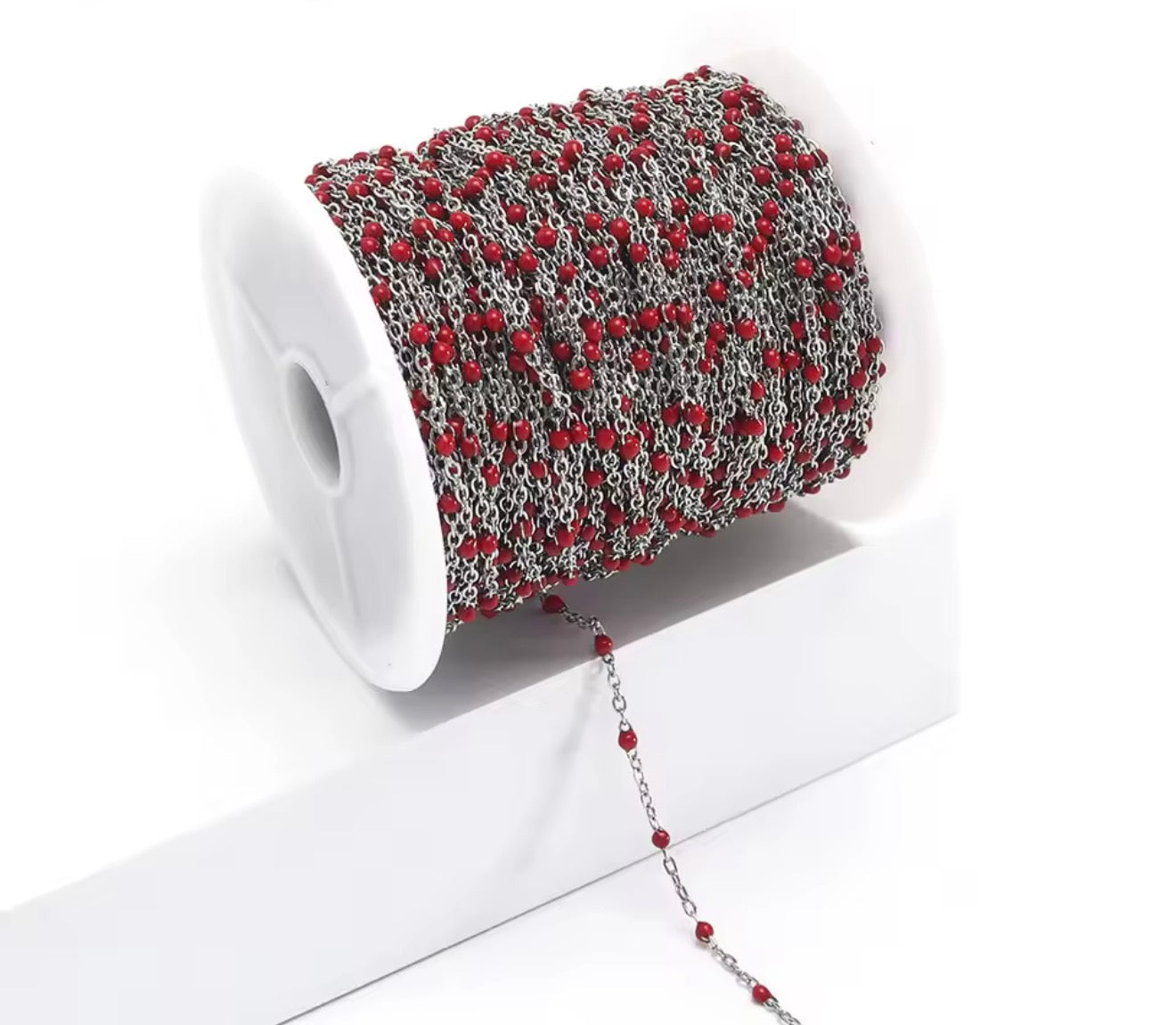 Silver Enamel Ball Chain in Red