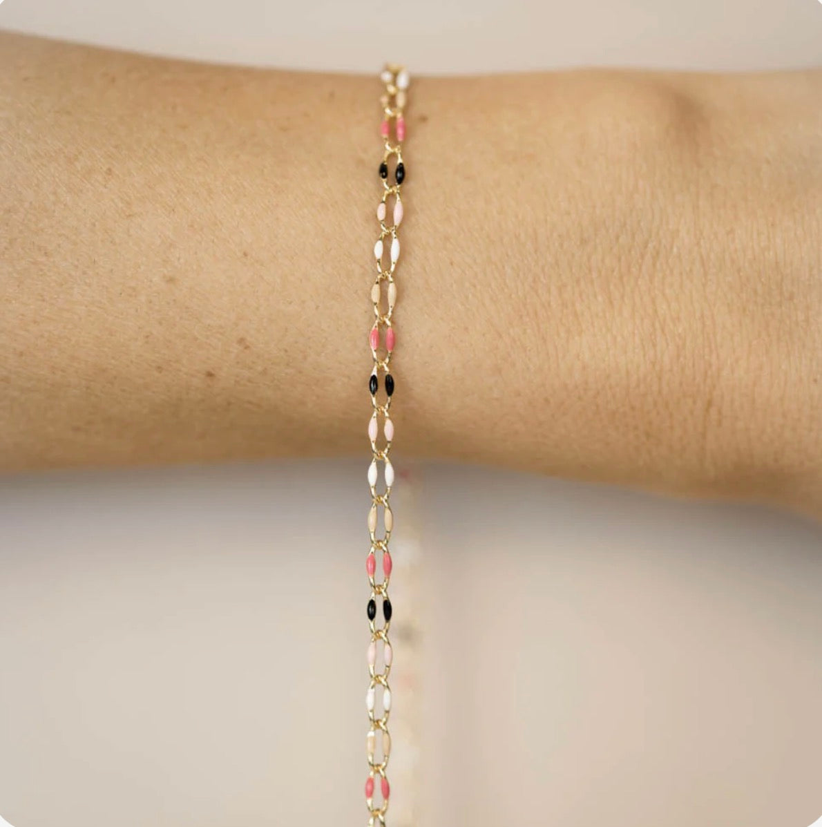 Gold Enamel in Black and Pink