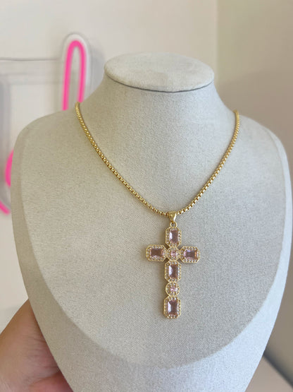 Pink Fancy Cross Necklace