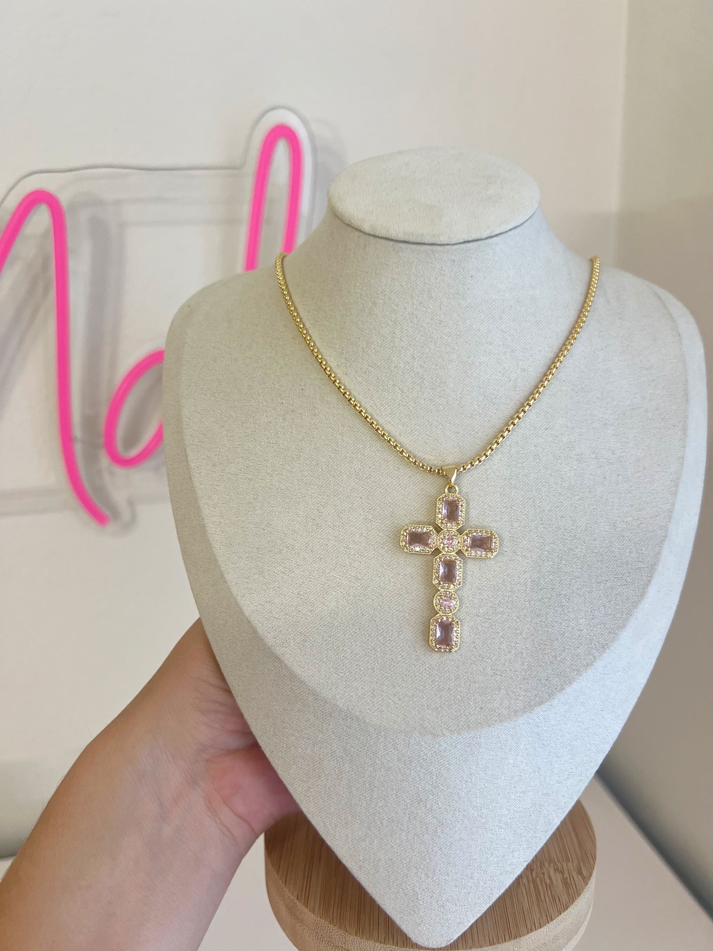 Pink Fancy Cross Necklace