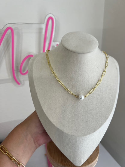 Paper Clip Pearl Necklace