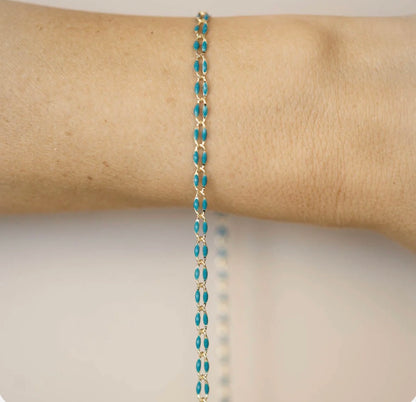 Gold Enamel Chain in Teal