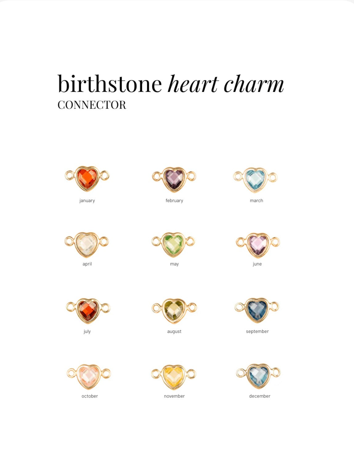 Birthstone Heart Charm Connector