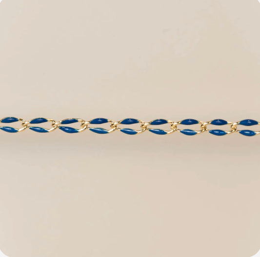 Gold Enamel Chain in Blue