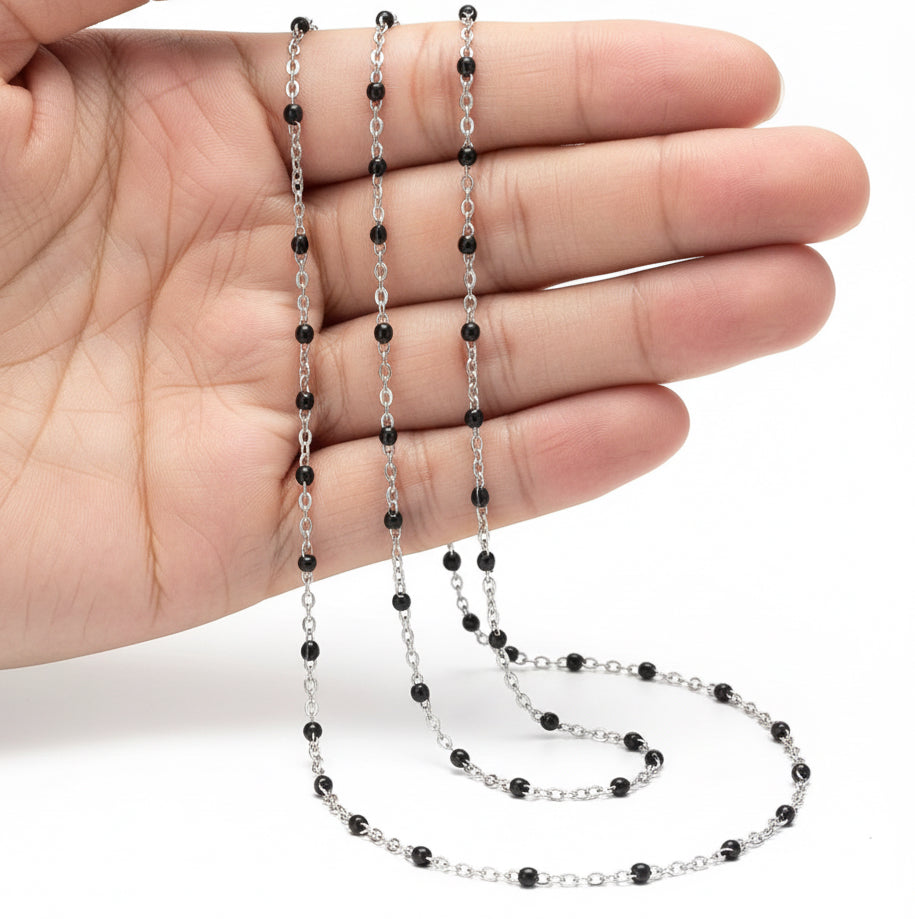 Silver Enamel Ball Chain in Black