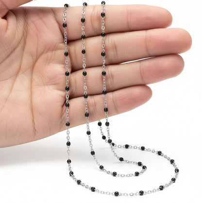 Silver Enamel Ball Chain in Black