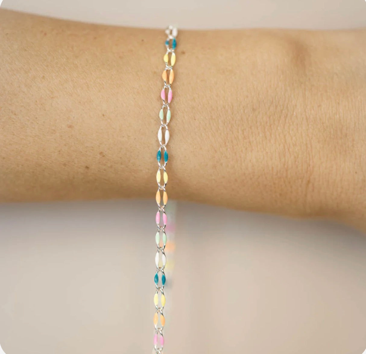 Silver Enamel Chain in Rainbow
