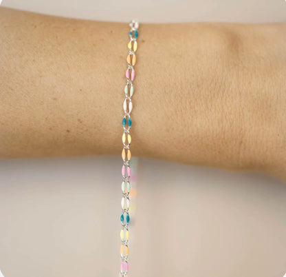 Silver Enamel Chain in Rainbow