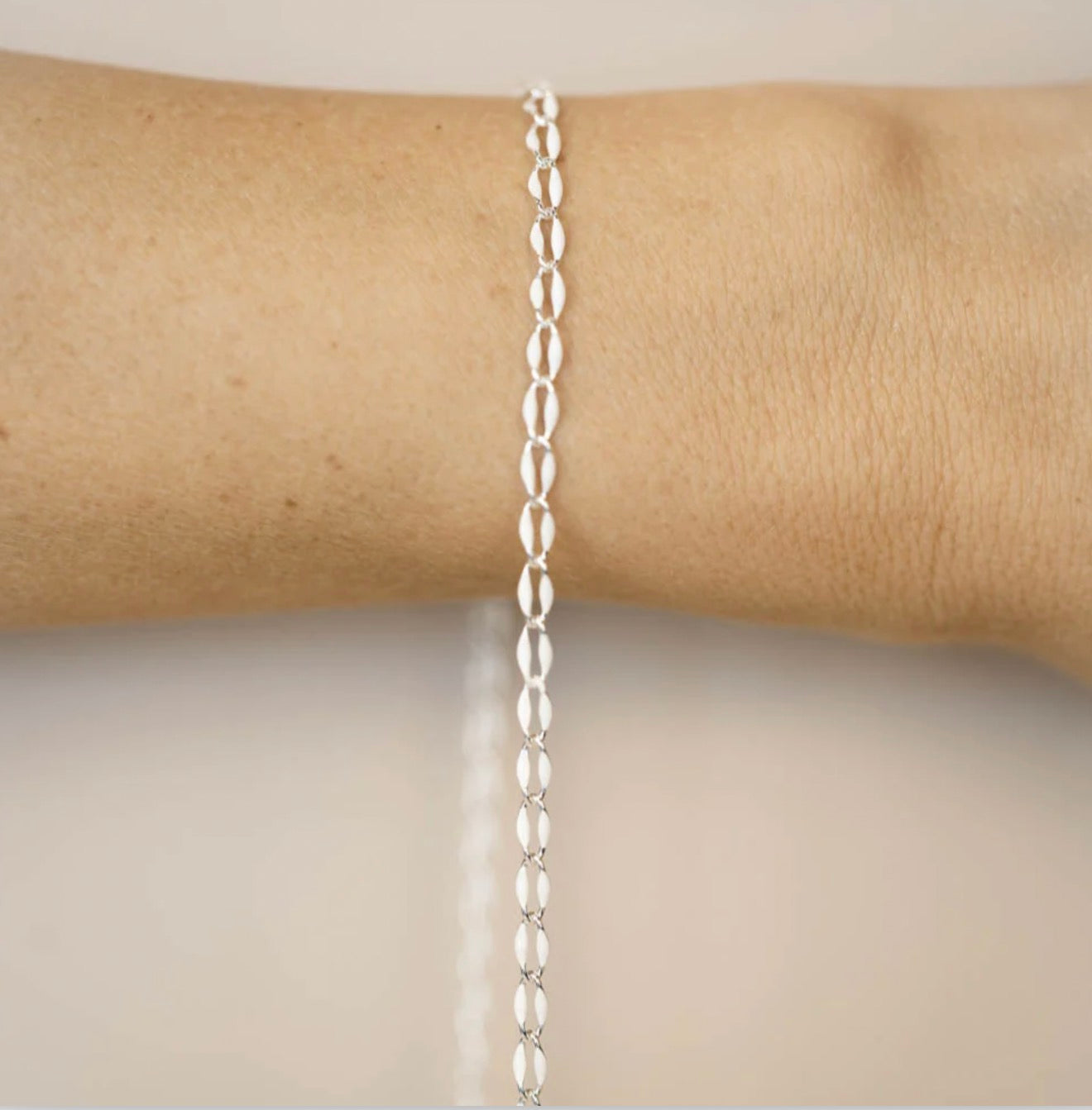 Silver Enamel Chain in White