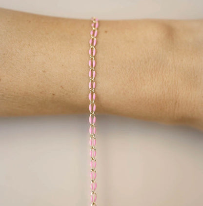 Gold Enamel Chain in Pink