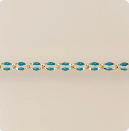 Gold Enamel Chain in Teal