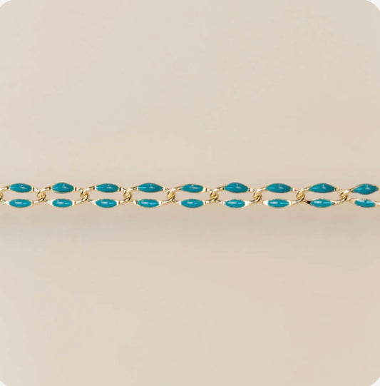Gold Enamel Chain in Teal